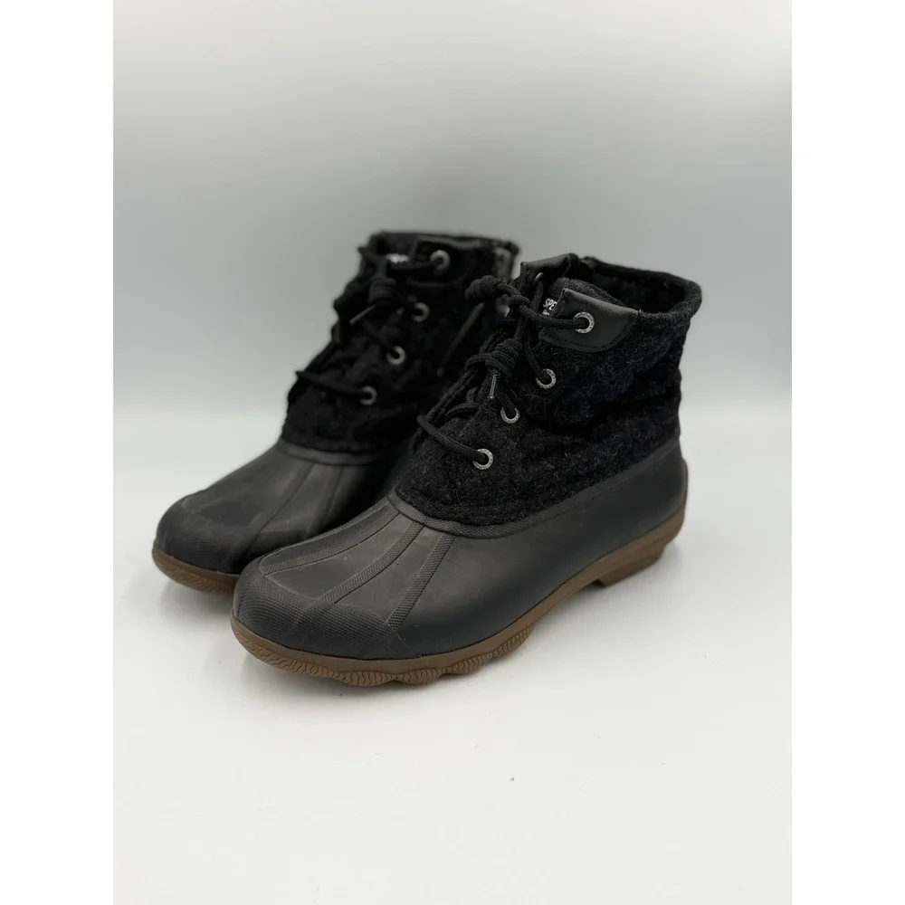 Sperry Saltwater Emboss Wool Duck Boots Women's Size 6M Gray Black STS86441
